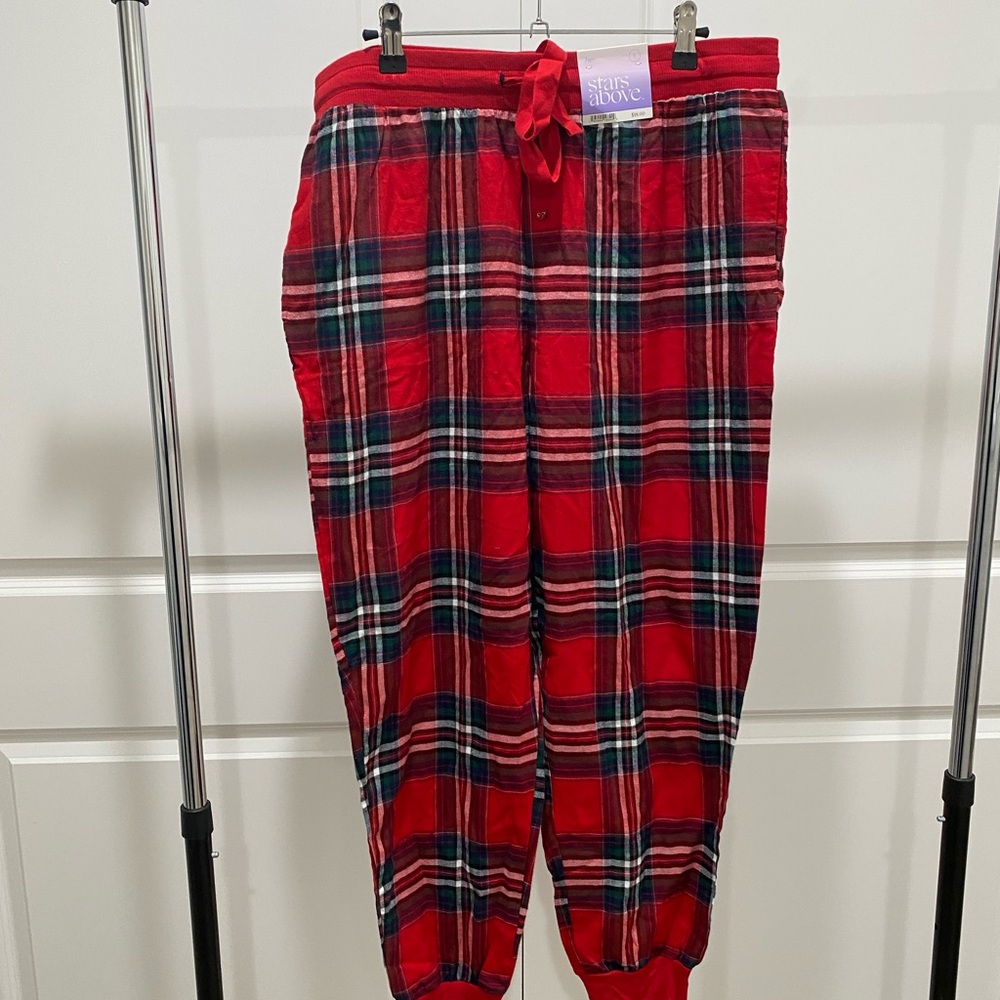stars above Red Plaid Pajama Pants